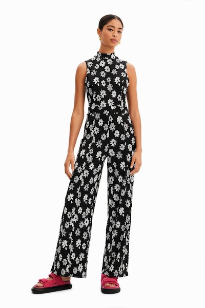 Desigual Gebloemde Jumpsuit Zwart Wit Zwart 8445110449387