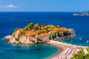 View Of Sveti Stefan Resort Island, Montenegro.