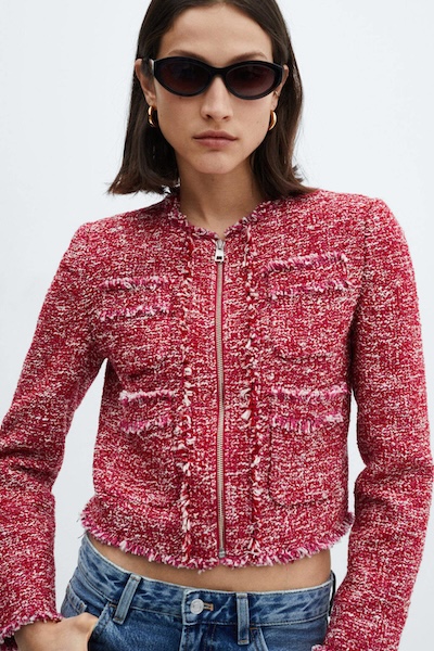 Mango Gemeleerde Tweed Jasje Roze Tweed Jasjes