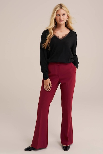 We Fashion Flared Broek Dark Merlot Donkerrood 8720715918170